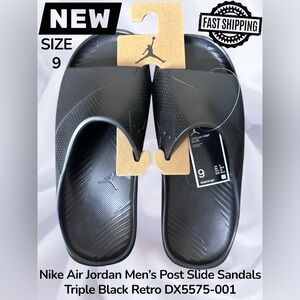 Nike Air Jordan Post Slide Sandals Triple Black DX5575-001 Mens 9 FAST SHIPPING